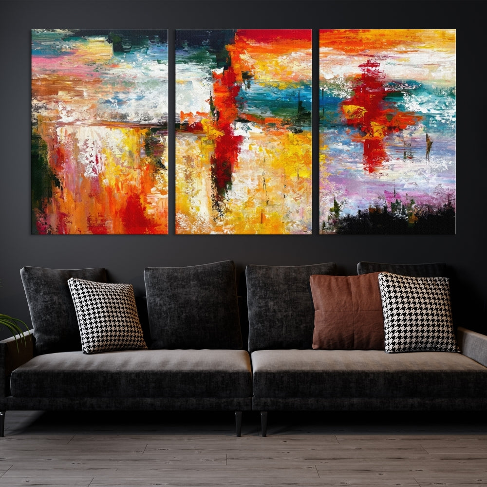 Contemporary Abstact Canvas Painting, Set of Living Room Wall Decor, Modern Large Wall Art Canvas Print