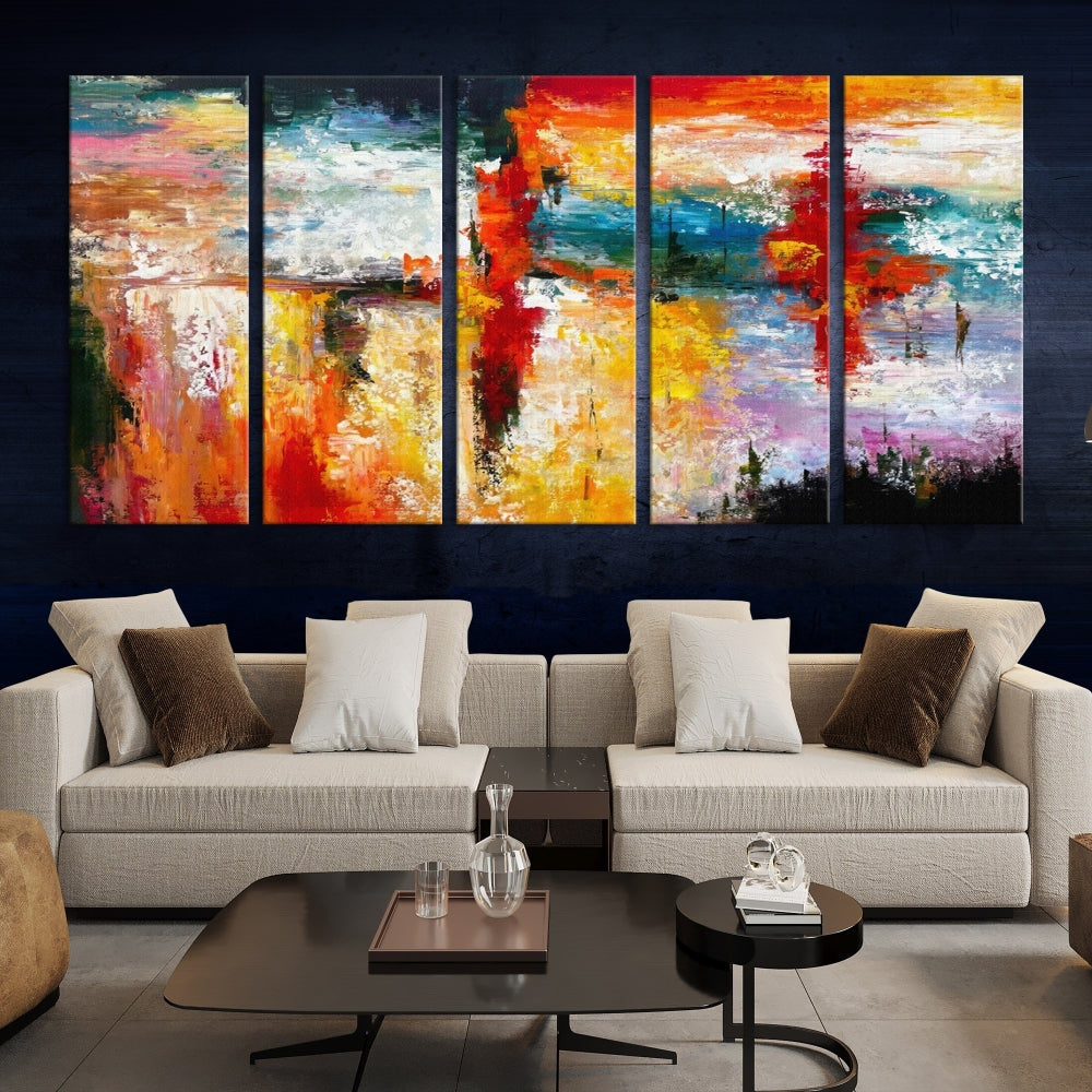 Contemporary Abstact Canvas Painting, Set of Living Room Wall Decor, Modern Large Wall Art Canvas Print