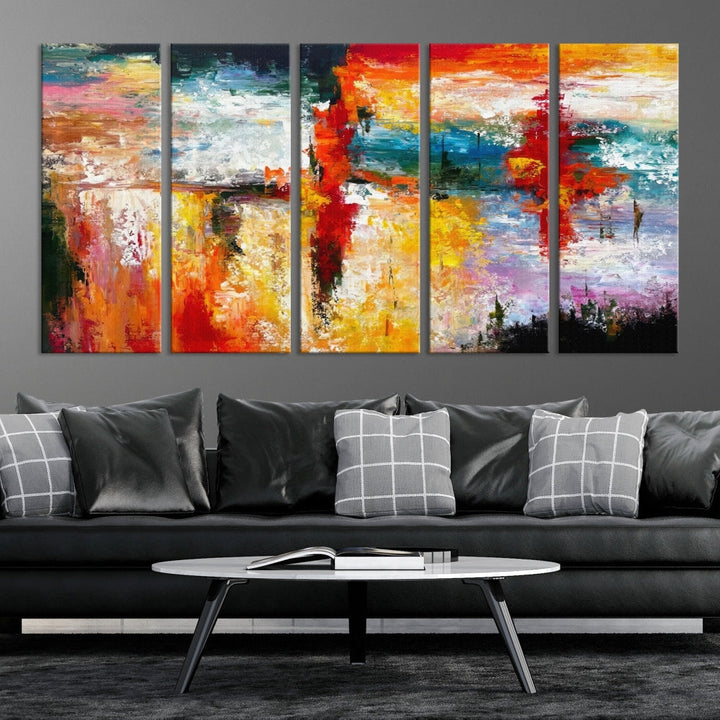 Contemporary Abstact Canvas Painting, Set of Living Room Wall Decor, Modern Large Wall Art Canvas Print