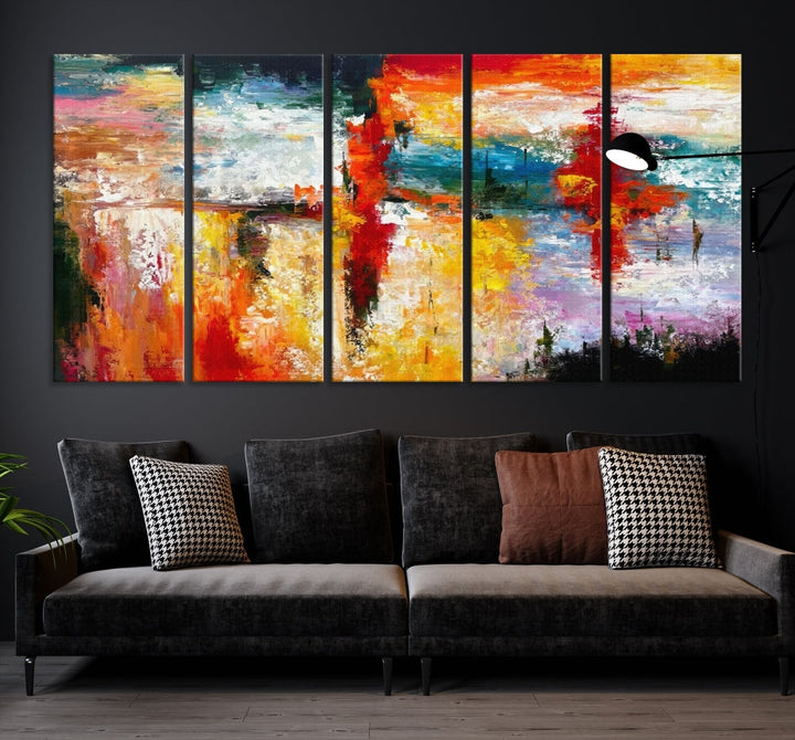 Contemporary Abstact Canvas Painting, Set of Living Room Wall Decor, Modern Large Wall Art Canvas Print