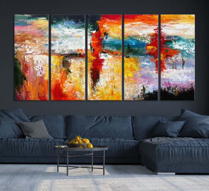 Contemporary Abstact Canvas Painting, Set of Living Room Wall Decor, Modern Large Wall Art Canvas Print