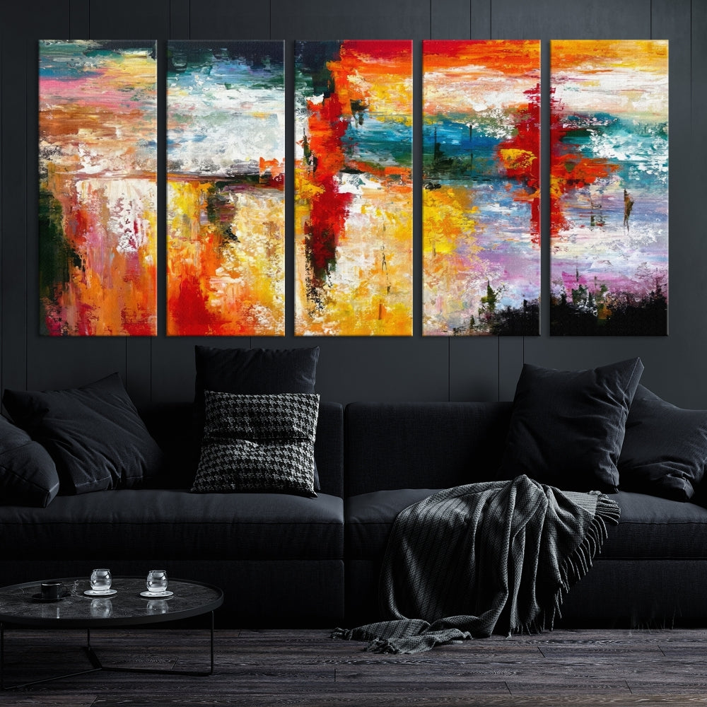 Contemporary Abstact Canvas Painting, Set of Living Room Wall Decor, Modern Large Wall Art Canvas Print