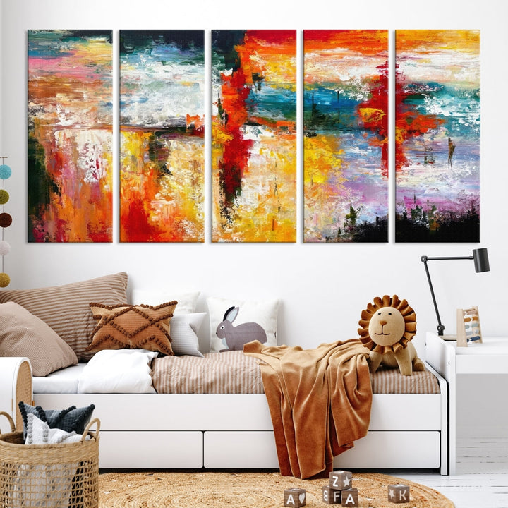 Contemporary Abstact Canvas Painting, Set of Living Room Wall Decor, Modern Large Wall Art Canvas Print