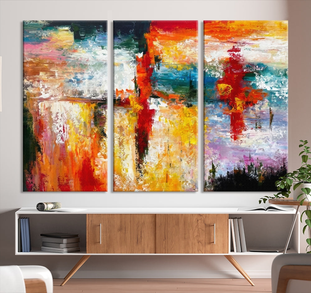 Contemporary Abstact Canvas Painting, Set of Living Room Wall Decor, Modern Large Wall Art Canvas Print