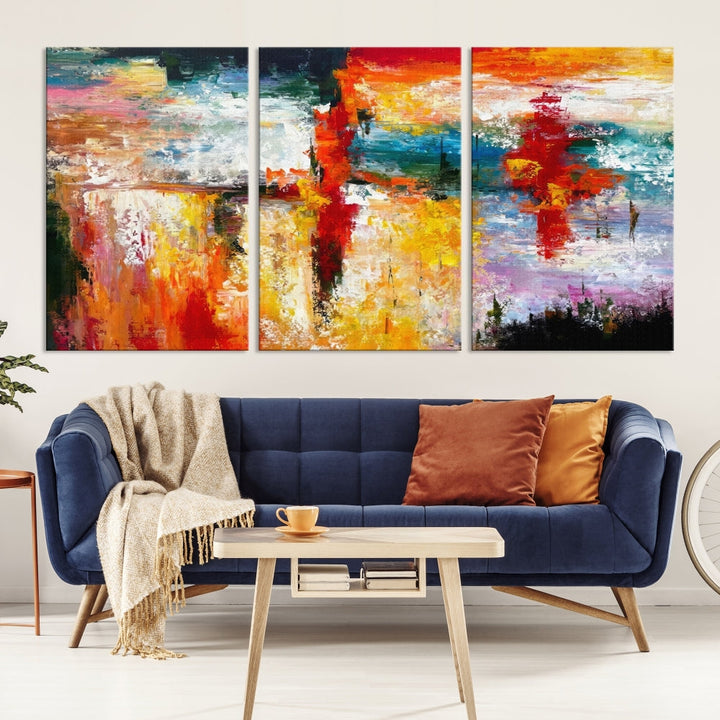 Contemporary Abstact Canvas Painting, Set of Living Room Wall Decor, Modern Large Wall Art Canvas Print