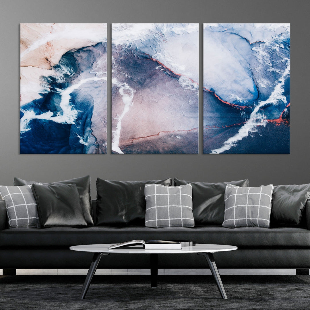 Contemporary Blue Abstract Wall Art Large Canvas Print Framed Ready to Hang