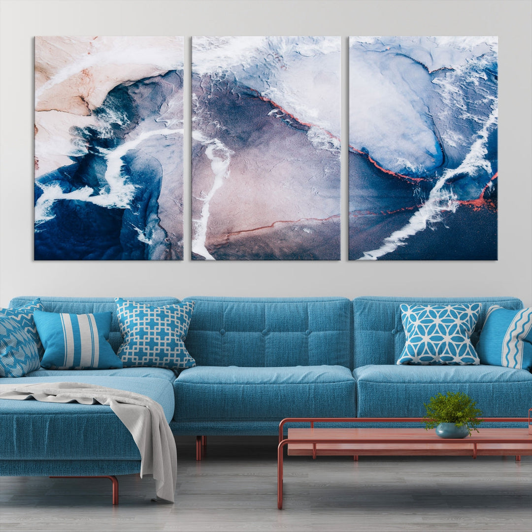 Contemporary Blue Abstract Wall Art Large Canvas Print Framed Ready to Hang