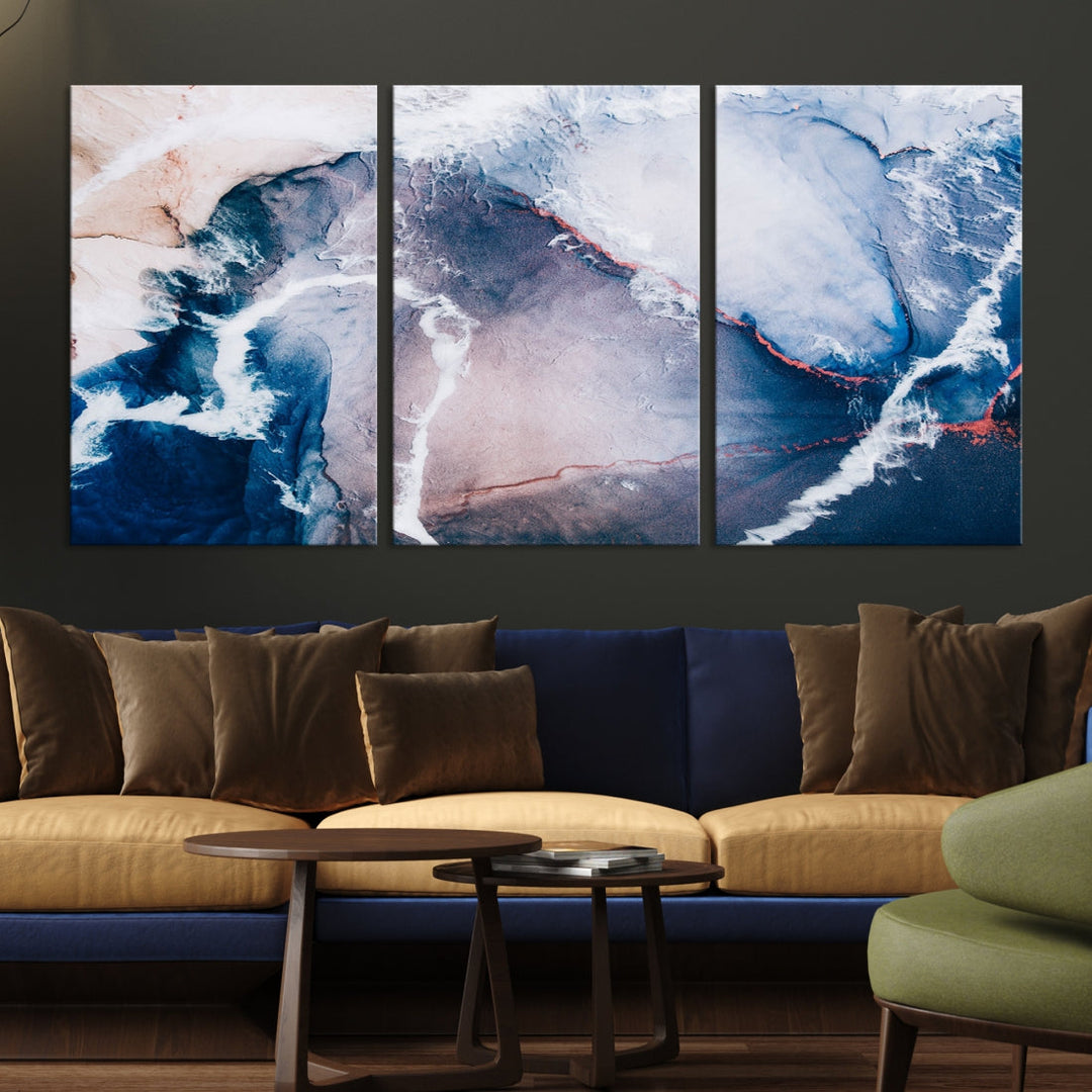 Contemporary Blue Abstract Wall Art Large Canvas Print Framed Ready to Hang