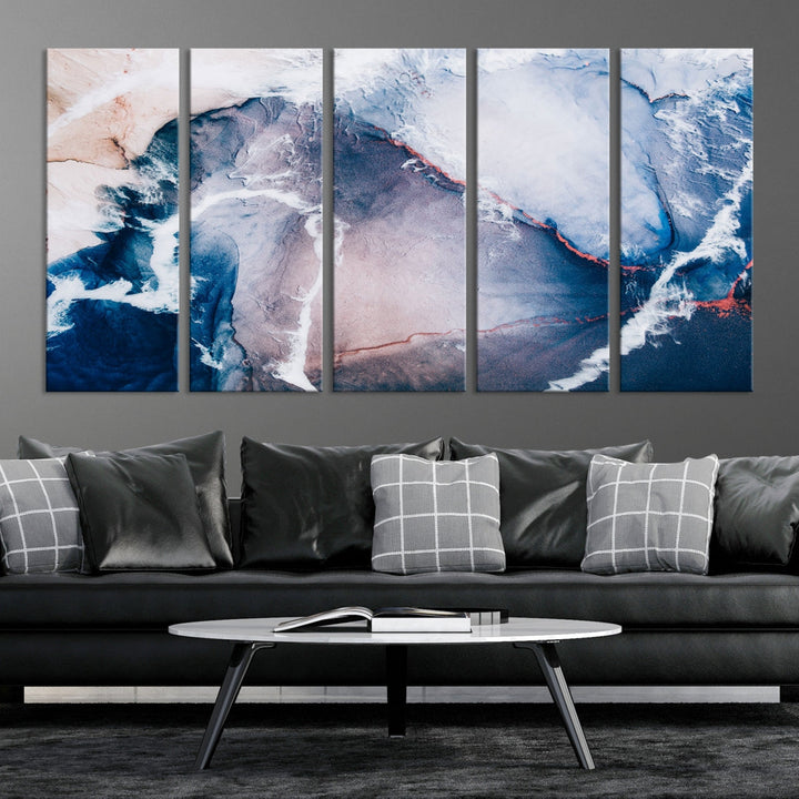 Contemporary Blue Abstract Wall Art Large Canvas Print Framed Ready to Hang