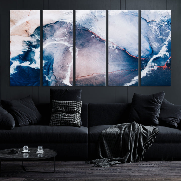 Contemporary Blue Abstract Wall Art Large Canvas Print Framed Ready to Hang