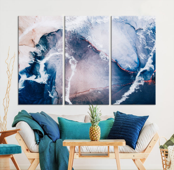 Contemporary Blue Abstract Wall Art Large Canvas Print Framed Ready to Hang