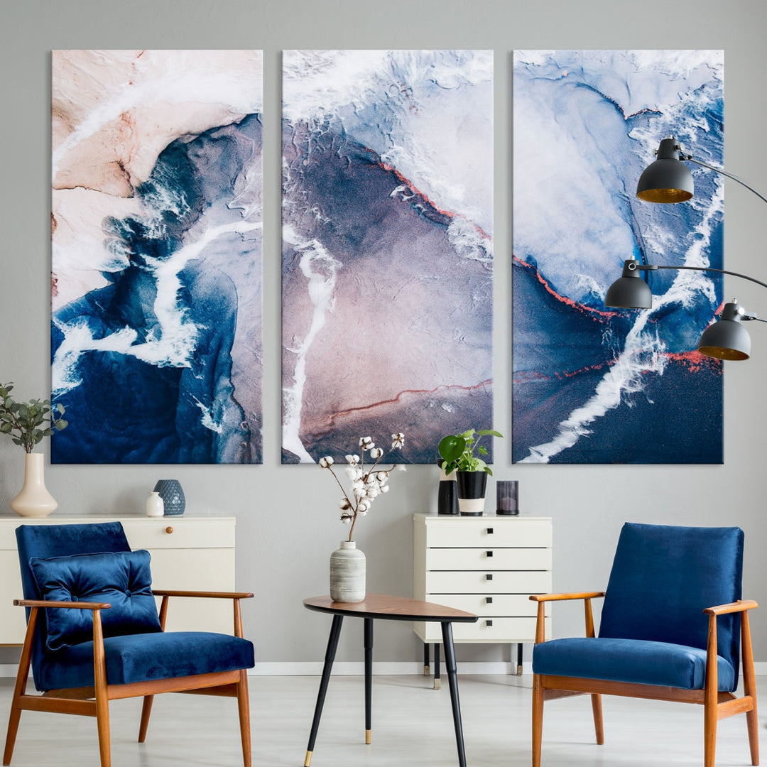 Contemporary Blue Abstract Wall Art Large Canvas Print Framed Ready to Hang