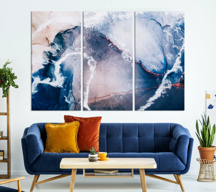 Contemporary Blue Abstract Wall Art Large Canvas Print Framed Ready to Hang