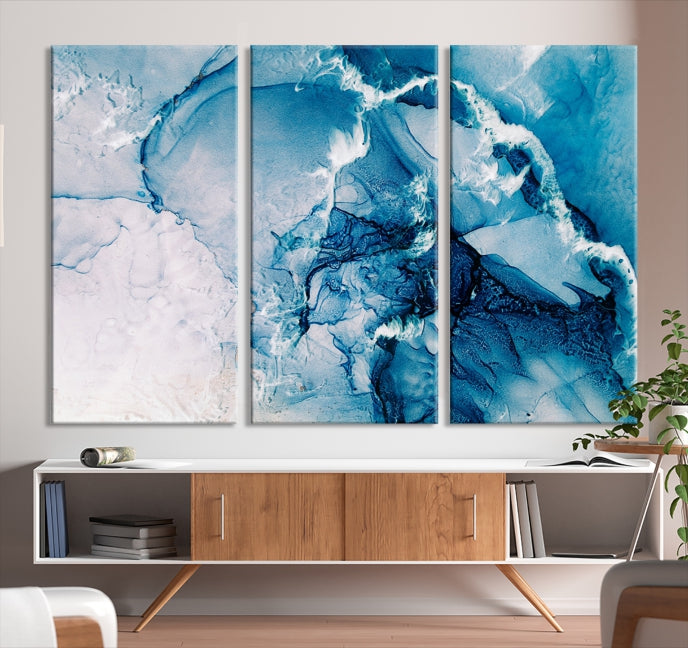 Contemporary Blue Marble Wall Decor Abstract Canvas Wall Art Print