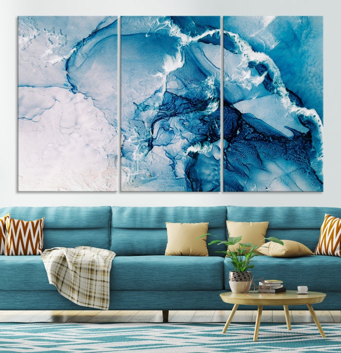 Contemporary Blue Marble Wall Decor Abstract Canvas Wall Art Print