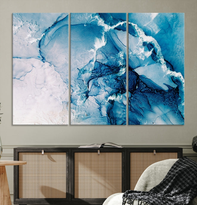 Contemporary Blue Marble Wall Decor Abstract Canvas Wall Art Print