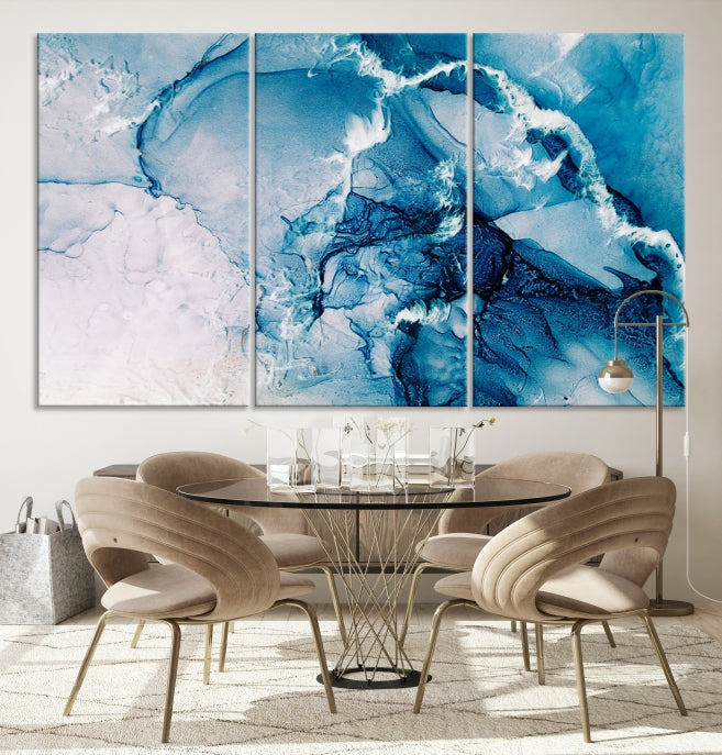 Contemporary Blue Marble Wall Decor Abstract Canvas Wall Art Print