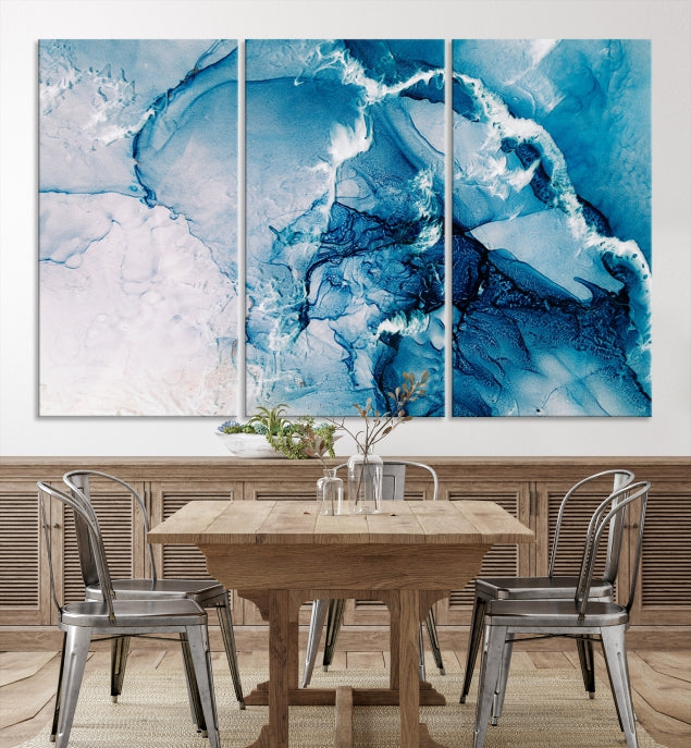 Contemporary Blue Marble Wall Decor Abstract Canvas Wall Art Print