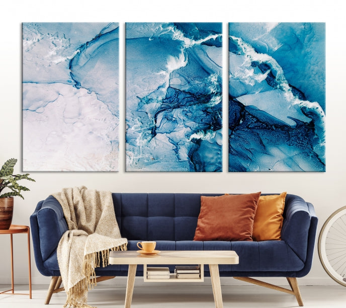 Contemporary Blue Marble Wall Decor Abstract Canvas Wall Art Print