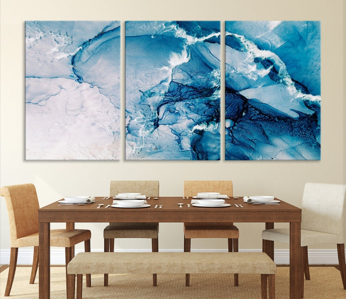 Contemporary Blue Marble Wall Decor Abstract Canvas Wall Art Print