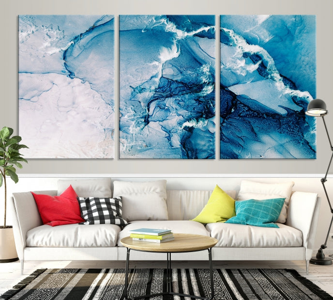 Contemporary Blue Marble Wall Decor Abstract Canvas Wall Art Print