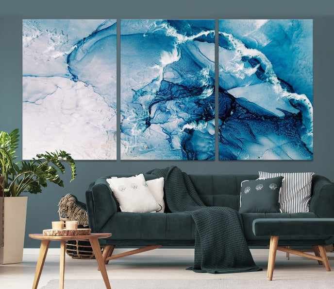 Contemporary Blue Marble Wall Decor Abstract Canvas Wall Art Print