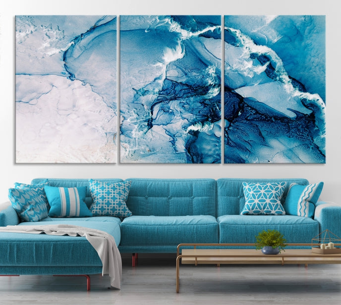 Contemporary Blue Marble Wall Decor Abstract Canvas Wall Art Print