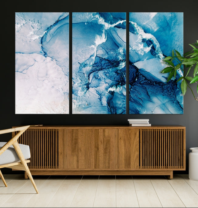 Contemporary Blue Marble Wall Decor Abstract Canvas Wall Art Print