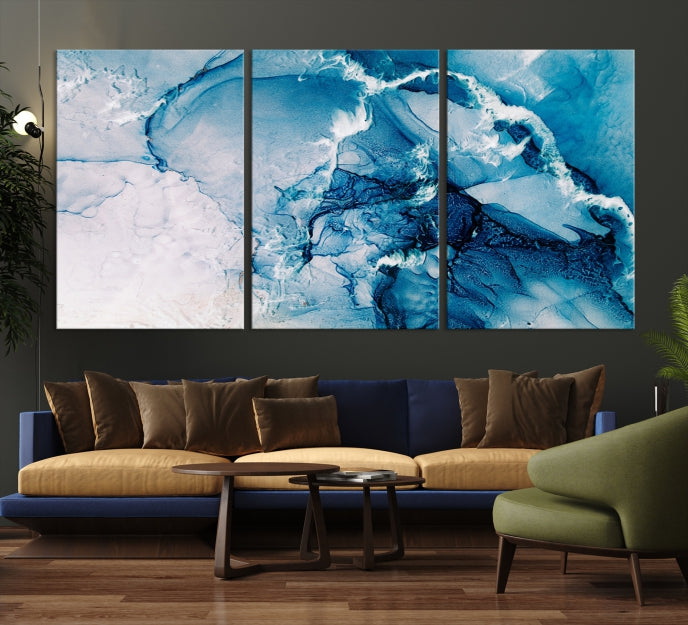 Contemporary Blue Marble Wall Decor Abstract Canvas Wall Art Print