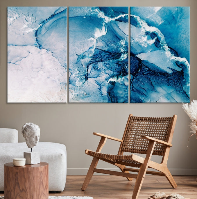 Contemporary Blue Marble Wall Decor Abstract Canvas Wall Art Print