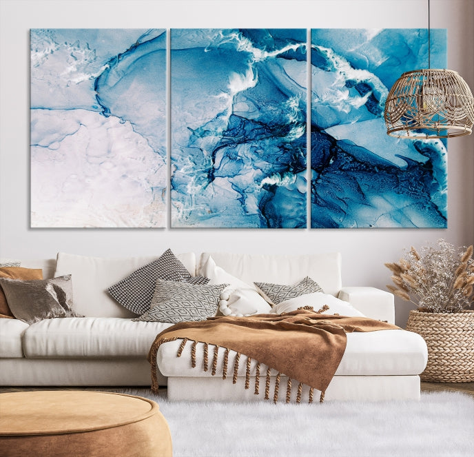 Contemporary Blue Marble Wall Decor Abstract Canvas Wall Art Print