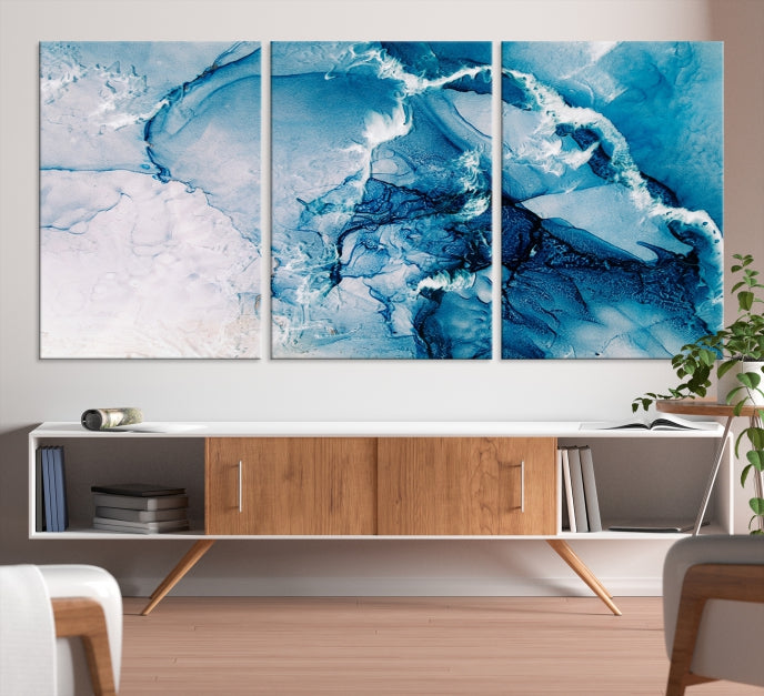 Contemporary Blue Marble Wall Decor Abstract Canvas Wall Art Print