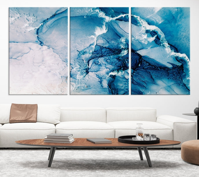 Contemporary Blue Marble Wall Decor Abstract Canvas Wall Art Print