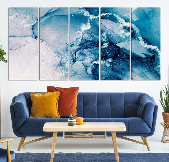 Contemporary Blue Marble Wall Decor Abstract Canvas Wall Art Print