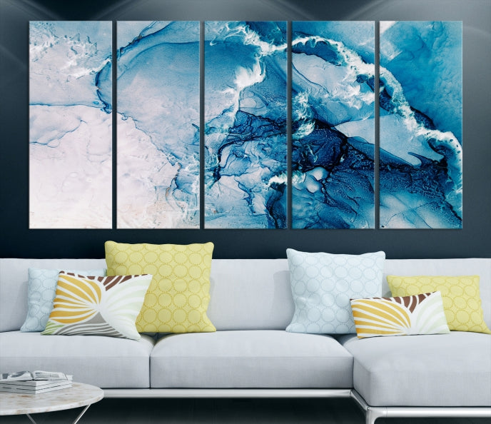 Contemporary Blue Marble Wall Decor Abstract Canvas Wall Art Print