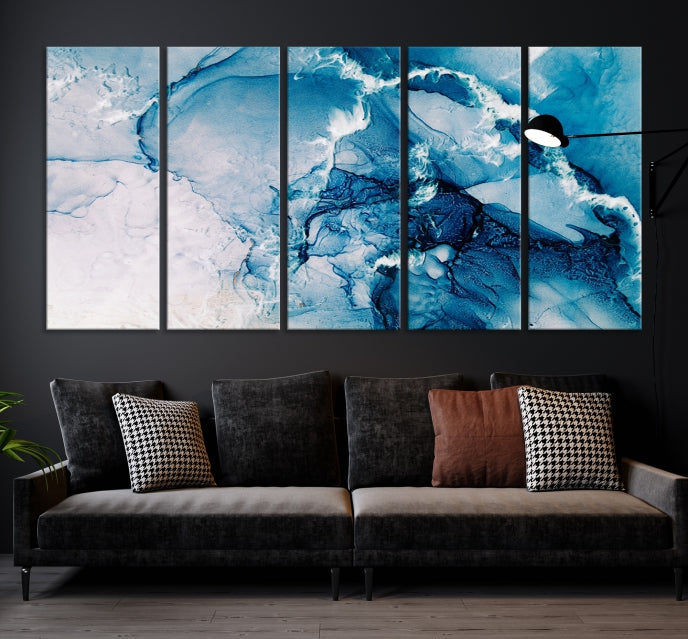 Contemporary Blue Marble Wall Decor Abstract Canvas Wall Art Print