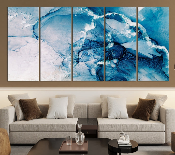 Contemporary Blue Marble Wall Decor Abstract Canvas Wall Art Print