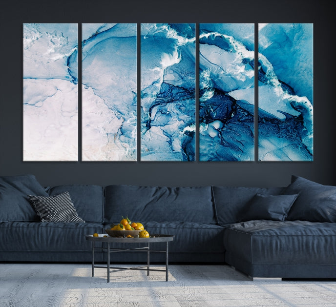 Contemporary Blue Marble Wall Decor Abstract Canvas Wall Art Print