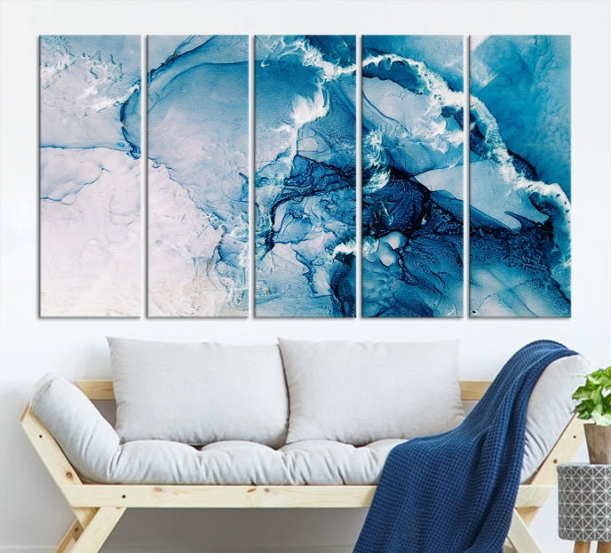 Contemporary Blue Marble Wall Decor Abstract Canvas Wall Art Print