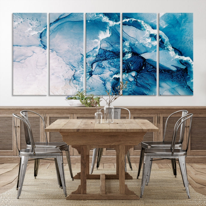 Contemporary Blue Marble Wall Decor Abstract Canvas Wall Art Print