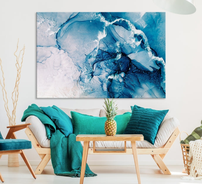 Contemporary Blue Marble Wall Decor Abstract Canvas Wall Art Print