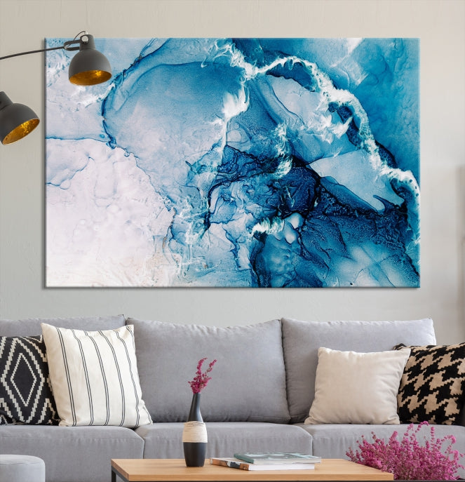 Contemporary Blue Marble Wall Decor Abstract Canvas Wall Art Print