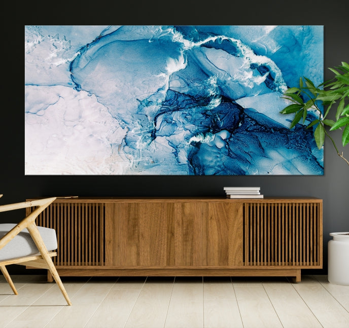 Contemporary Blue Marble Wall Decor Abstract Canvas Wall Art Print