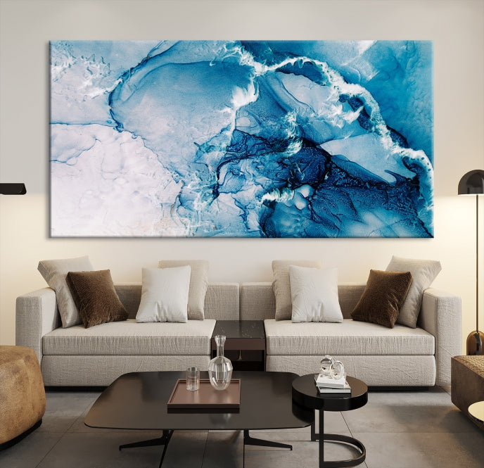 Contemporary Blue Marble Wall Decor Abstract Canvas Wall Art Print