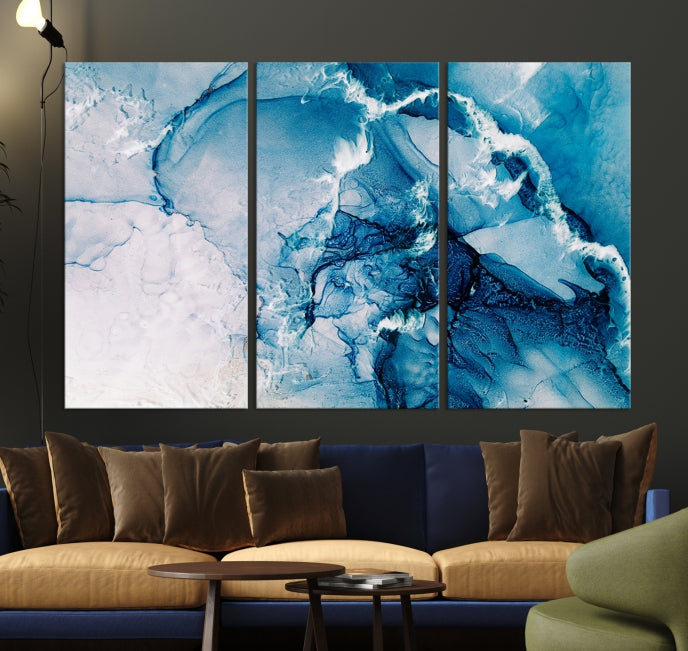 Contemporary Blue Marble Wall Decor Abstract Canvas Wall Art Print