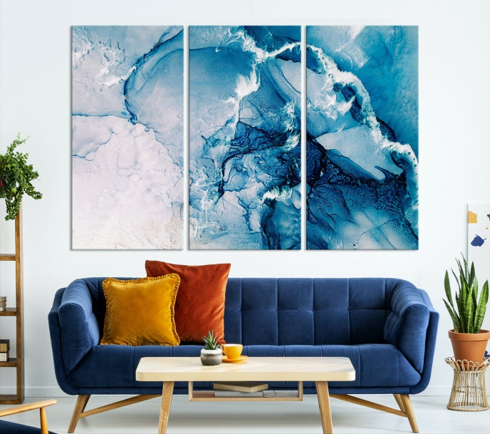 Contemporary Blue Marble Wall Decor Abstract Canvas Wall Art Print