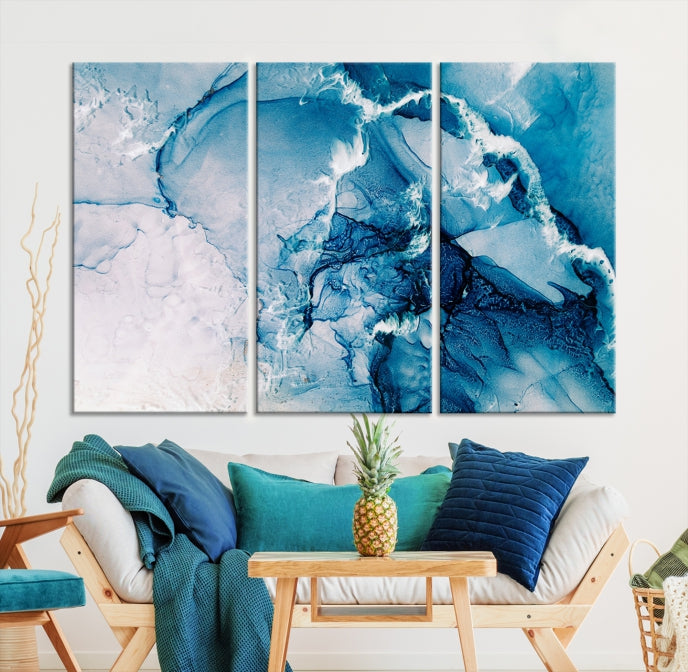 Contemporary Blue Marble Wall Decor Abstract Canvas Wall Art Print