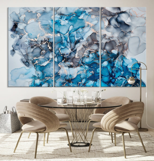 Contemporay Abstract Painting Blue and Gray Artwork Framed Canvas Art Print