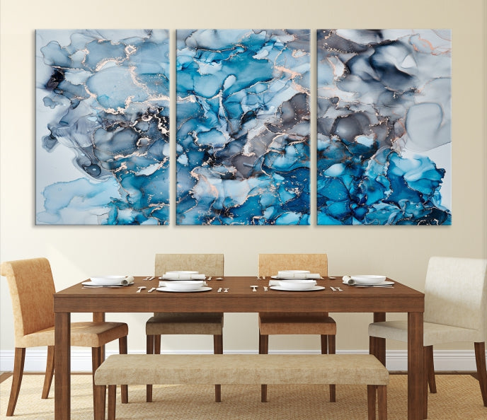 Contemporay Abstract Painting Blue and Gray Artwork Framed Canvas Art Print