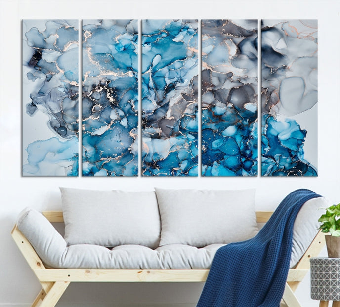 Contemporay Abstract Painting Blue and Gray Artwork Framed Canvas Art Print